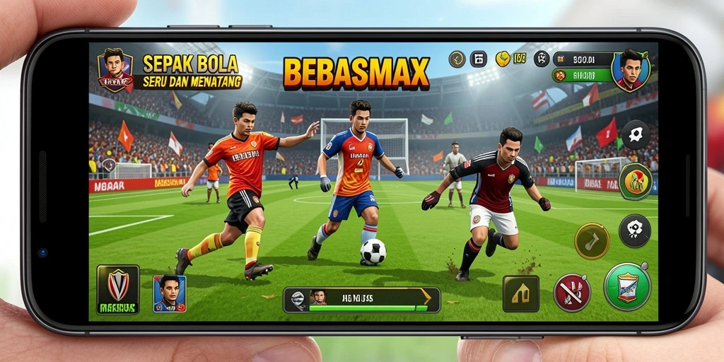 Tampilan seru dari gameplay BEBASMAX dalam pertandingan sepak bola.