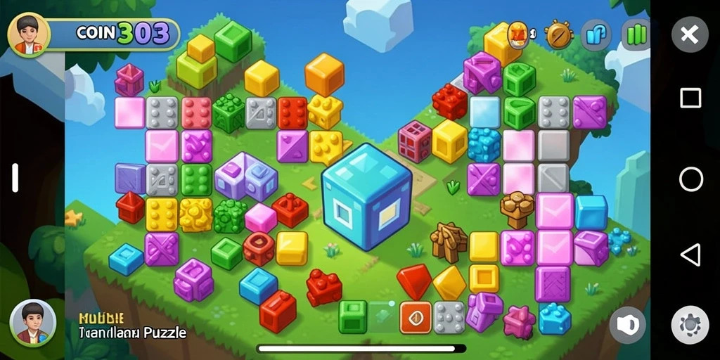 Tampilan gameplay menarik dari COIN303 dalam level Puzzle yang menantang.