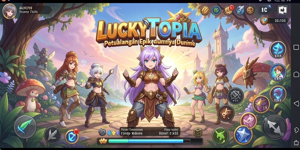 Tampilan gameplay LUCKYTOPIA yang memukau dan penuh warna.