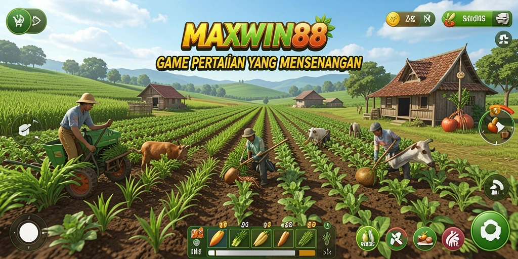 Tampilan screenshot gameplay <strong>MAXWIN88</strong> menampilkan aktivitas bertani yang seru dan mengasyikkan.