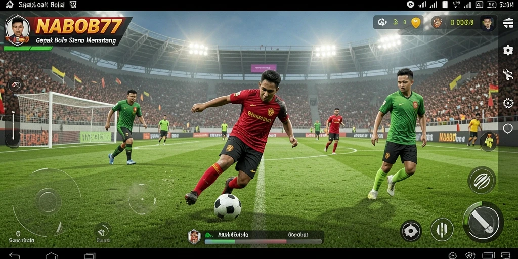 Screenshot NABOB77 menampilkan aksi pemain dalam pertandingan sepak bola yang mendebarkan.