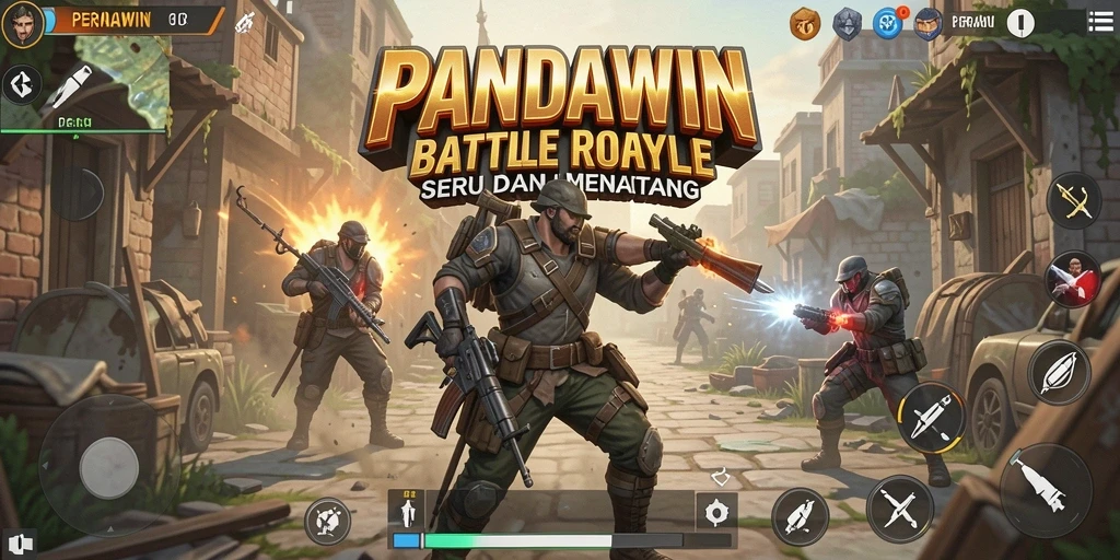 Gameplay mendebarkan dari PANDAWIN dalam mode Battle Royale.