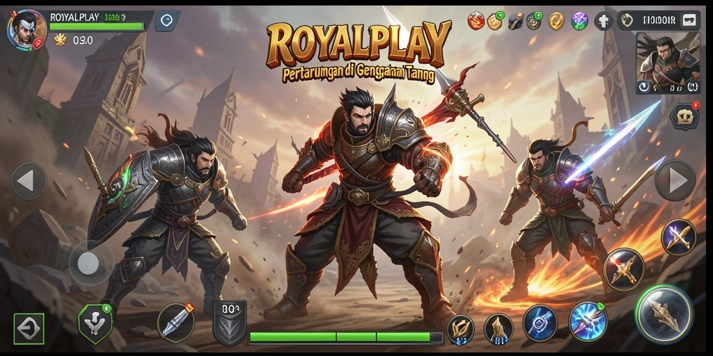 Tangkapan layar utama ROYALPLAY yang menunjukkan aksi pertarungan seru.