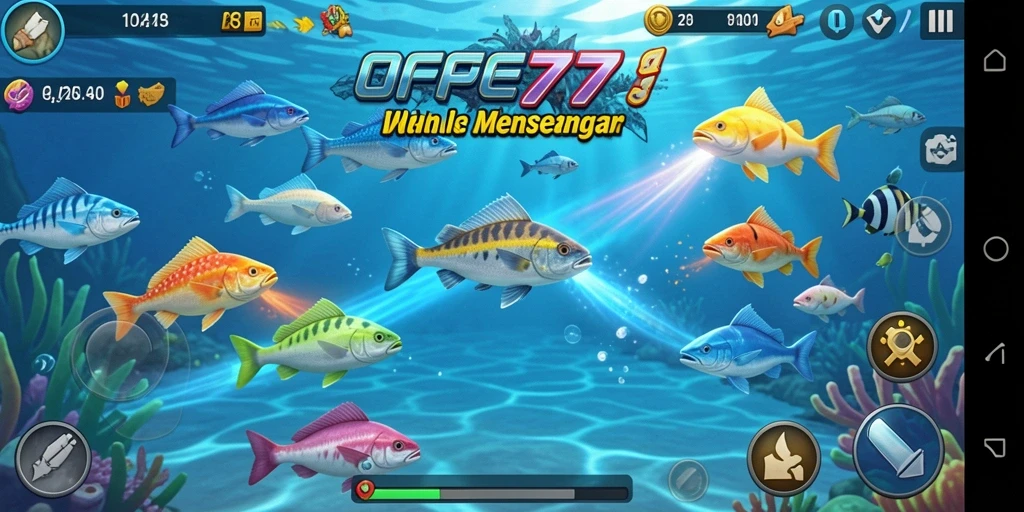 Screenshot gameplay UFO77 menampilkan moment seru menembak ikan.